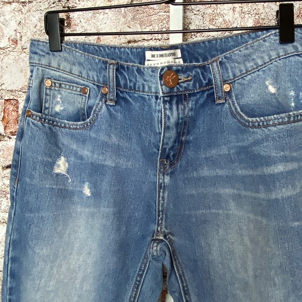 One x One Teaspoon Womenʻs Distressed White Wash Jeans Size 28 - Picture 5 of 11